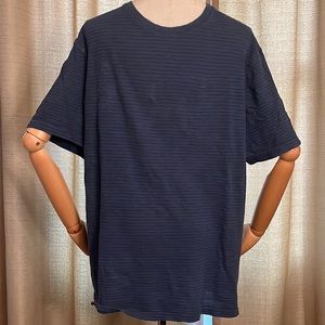 Copper & Oak Short Sleeve Indigo Blue Stripe Cotton Shirt Mens Large
